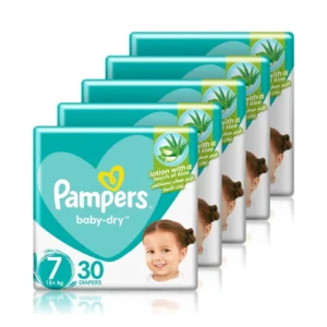 Pampers Baby-Dry Taped Diapers - Size 7 - (15+kg) - 30 Nappies X 5