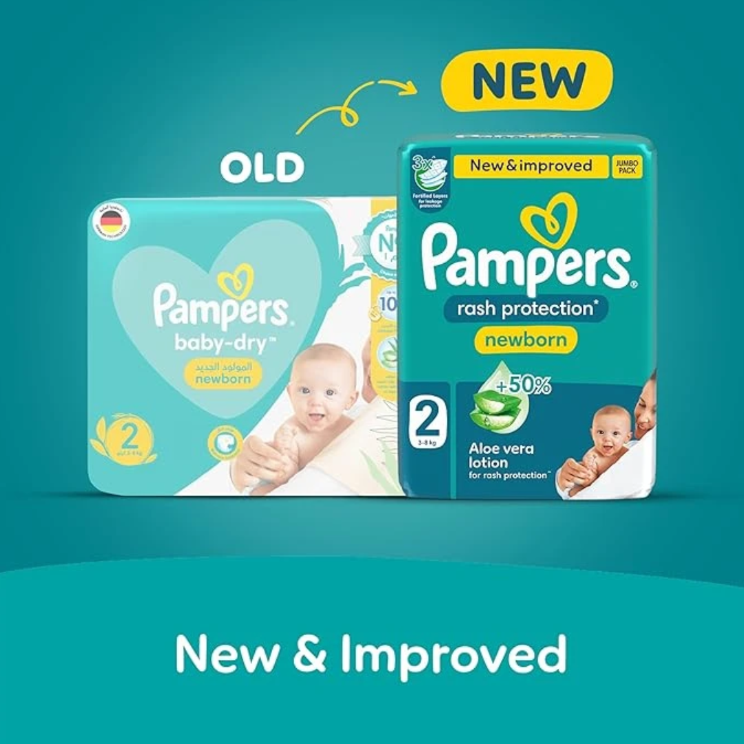 Pampers Rash Protection Diapers - Size 2 - ( 3-8kg ) Carry Pack - 23 Nappies - Image 2